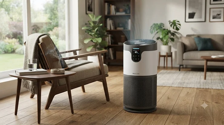 Modern air purifier for cigarette smoke removing indoor air pollutants and odors.