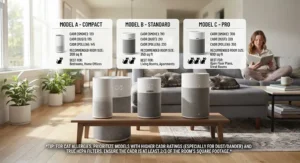A comparison of different air purifier models for cat allergies focusing on CADR ratings.