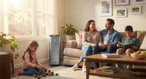 A healthy family environment maintained by an air purifier designed for secondhand smoke.