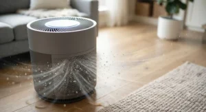 Close up of a HEPA air purifier for pets filtering pet dander and allergens from the air.