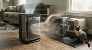 Heavy-duty air purifier designed for multi-cat households to handle strong litter box smells and dander