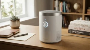 A modern air purifier for home office allergies featuring advanced HEPA filtration technology.