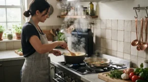 An air purifier for kitchen cooking smells running during a heavy Indian curry cooking session.