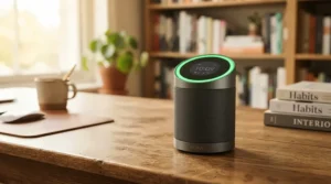 An air purifier for nursery safety displaying green air quality indicators for healthy indoor breathing.