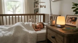 Using the quietest air purifier for baby room sleep featuring a gentle warm night light during bedtime