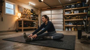 Portable air purifier for garage gym keeping indoor air fresh when garage doors remain closed.